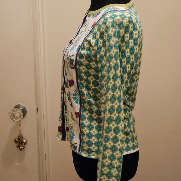 Susan Bristol Green Floral Button Down Cotton Cardigan/Sweater Size Small - Picture 3 of 6